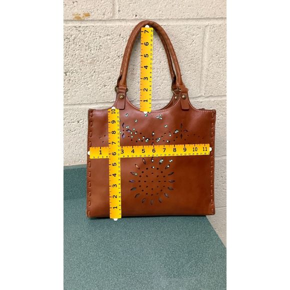 Patricia Nash Tote Leather Brown Laser Cut Bag Purse - Picture 11 of 16